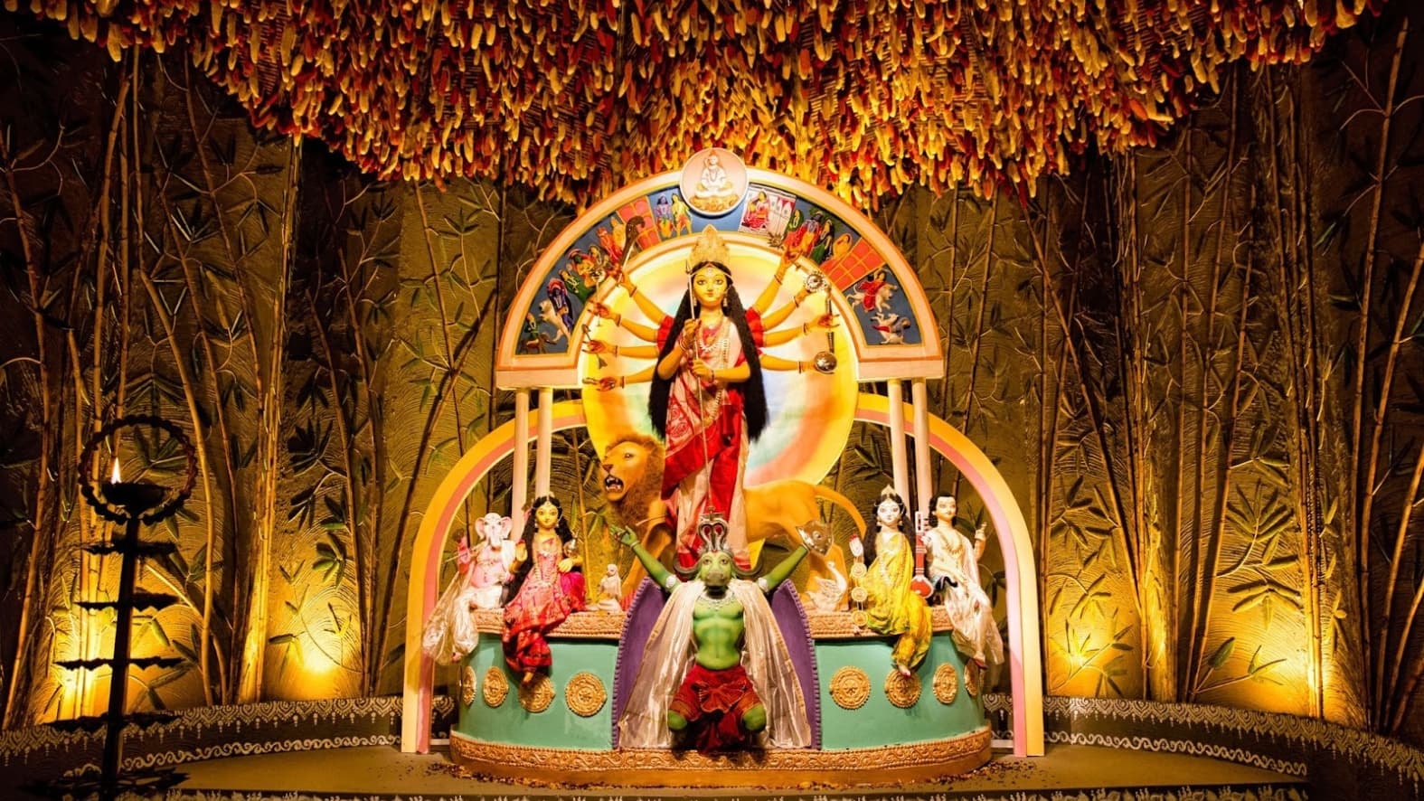 <p>An intricately decorated Durga Puja pandal.&nbsp;</p>