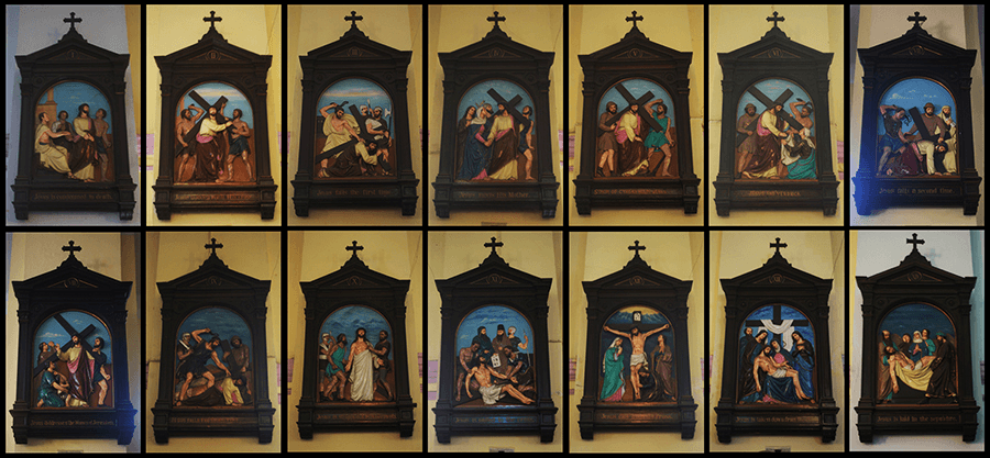 <p>A series of 14 images depicting Christ on the day of his crucifixion adorn the walls of the church. (Picture by Rangan Datta)</p>