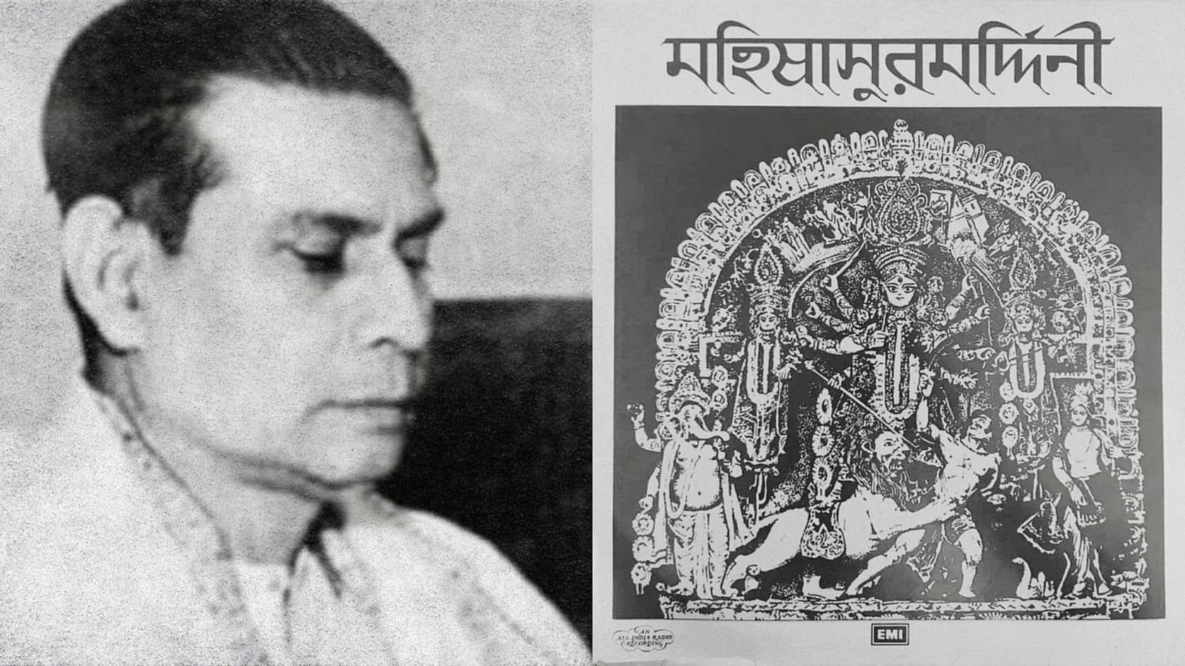 <p>Birendra Kishore Bhadra and his original Mahishasuramardini.</p>