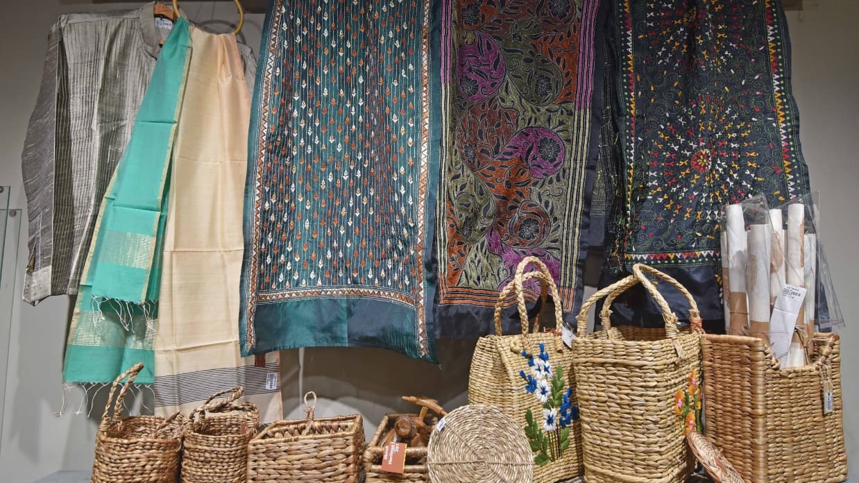 <p>Nearly half of the store's collection is dedicated to handloom textiles.&nbsp;</p>