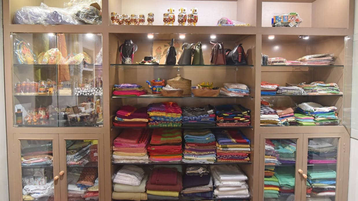 <p>Nearly half of the store's collection is dedicated to handloom textiles.</p>