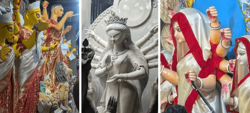 <p>Idols in different stages of development at Kumartuli.</p>